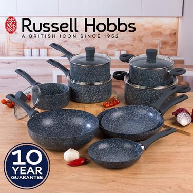 Сковорода Russell Hobbs RH00840EU7 з антипригарним покриттям, 20 см, для приготування омлетів, індукційна, з бакелітовою ручкою, з нержавіючої сталі, Nightfall Stone (вок 28 см з кришкою)