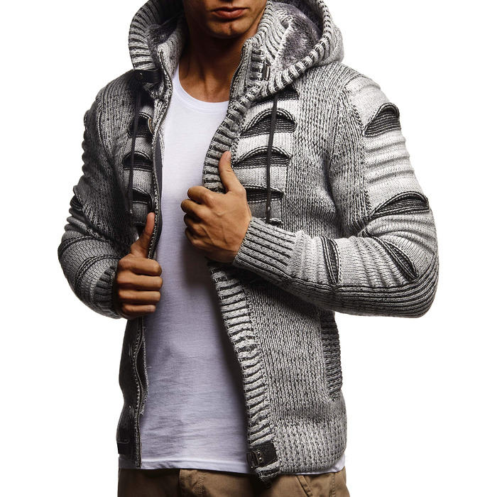 Кардиган чоловічий Leif Nelson з капюшоном та блискавкою - в'язана спортивна куртка для чоловіків, сірий/чорний, для зими та літа