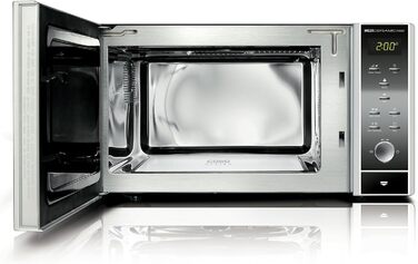 Мікрохвильова піч CASO MG20 Ceramic з грилем 2-в-1 | Керамічний нагрівач, решітка-гриль для 2 рівнів, 900 Вт, 1000 Вт гриль, 20 л, нержавіюча сталь, дзеркальне покриття