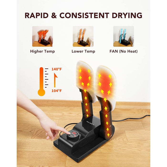 FORLIM Shoe Dryer Adjustable Temperature, with 24-Hour Delay Timer, Portable Glove Dryer and Boot Warmer, Automatic Shut-Off Timer, Foldable Design