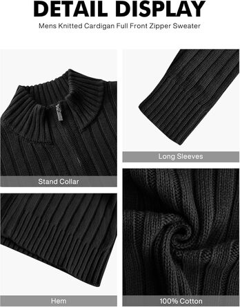 Чоловічий в'язаний кардиган NITAGUT з капюшоном, теплий, з блискавкою, в'язаний пуловер, вінтажний, в'язаний, чорний (M)