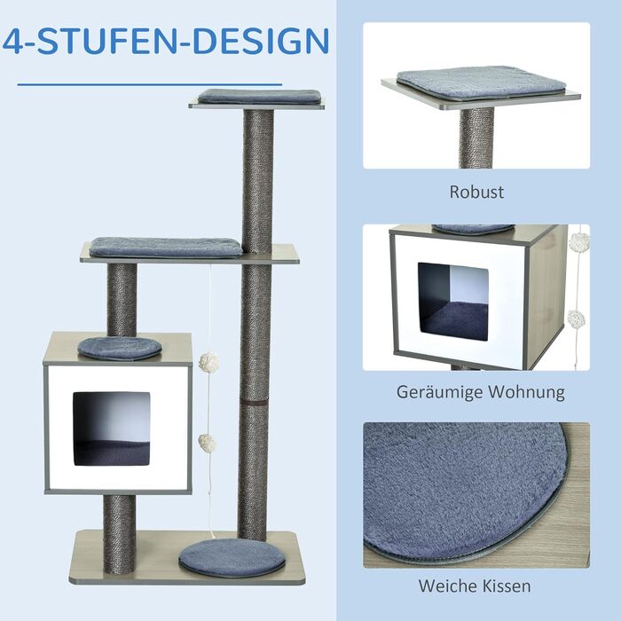 Дерев'яний комплекс для котів PawHut з гамаком, 230-250 см, сірий+кремовий, з захистом від перекидання