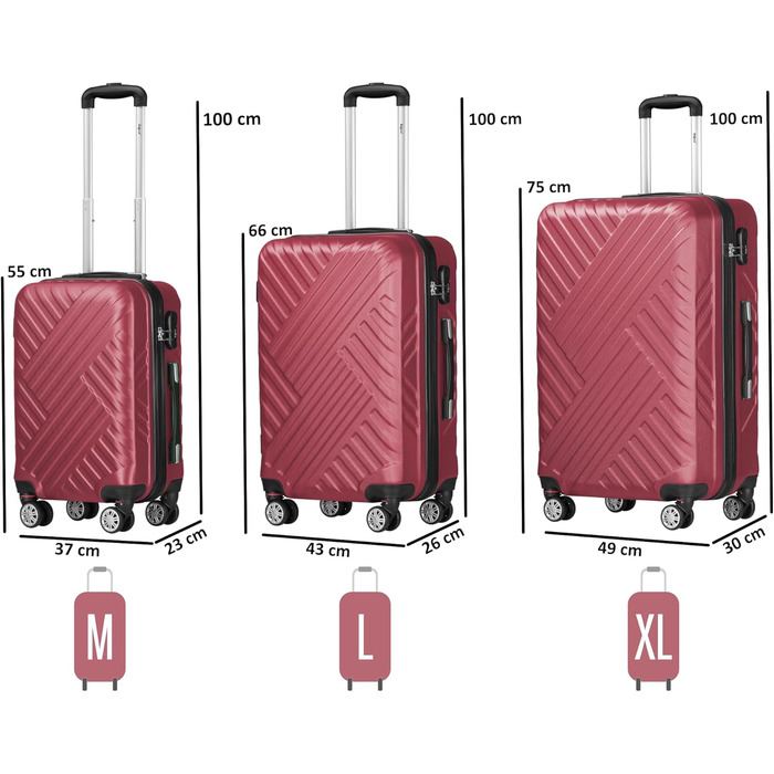 Набір валіз Zelsius 3 шт. (Чорний, Червоний) | ABS, Замки, Роздільники | Ручна валіза, Trolley, Кoffer Groß