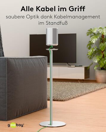 Стійка-підставка для колонки Sonos Era 100 від Goobay, з кабелем-менеджментом, біла, висота 71 см, витримує до 3 кг (71983)