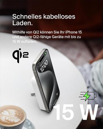 Бездротовий павербанк Belkin BoostCharge Pro 10000mAh з підтримкою Qi2 та MagSafe, портативний зарядний пристрій зі стійкою для iPhone 16, 15, 14, Pixel — Білий