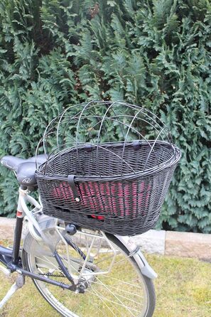 Корзина для велосипеда для перевезення багажу з лози з металевою сіткою та подушкою, чорна XL або XXL. Підходить для собак та інших тварин. Розміри: 56 x 36 x 45 см (XL без подушки)
