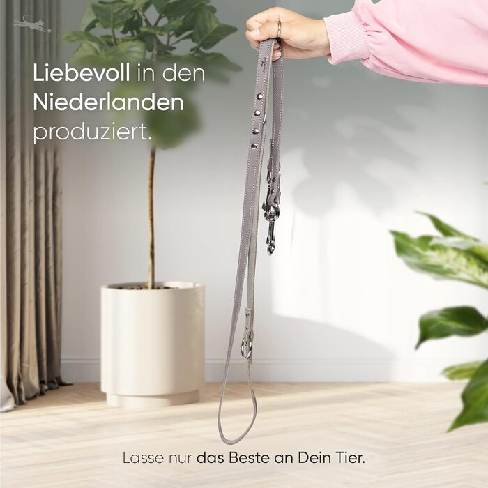 2m Dog Leash made from certified leather - Adjustable training lead - Handmade in EU - Dog leash for large, medium & small dogs - Leather leash (25mm wide) (16mm width, Gray-Brown)