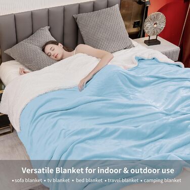 Плед Aisbo Warm Kuscheldecke - теплий, м'який плед з флісу Sherpa, 150x200 см, XL, велика товщина, для дивана, затишний та м'який (220 x 240 см, світло-блакитний)