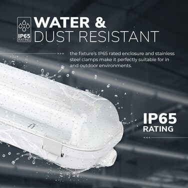 HOFTRONIC LED Damp-Proof Light 150cm Cold White 60W 10500lm Flicker-Free Linkable T8 Workshop Lamp IP65 Waterproof Pan Light Double for Garage Basement Office (110lm/W, 6000K)