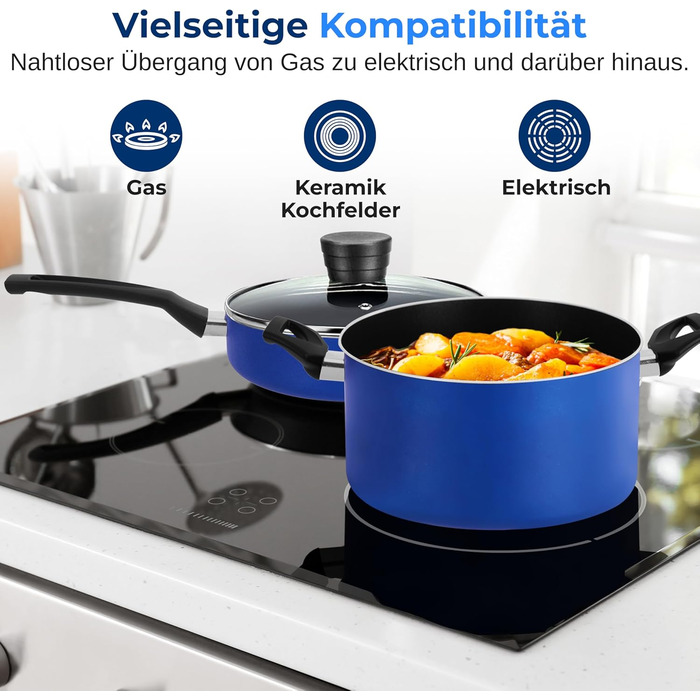 Набір посуду SereneLife 11 предметів: каструлі та сковорідки з антипригарним покриттям, чорний (Azul)