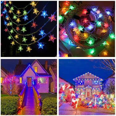 Ланцюжок прикрас AUAUY зі сніжинками: 6м, 40 LED, 2 режими, вологостійкий, для дому та саду, святкова декорація (кольоровий, зірки)