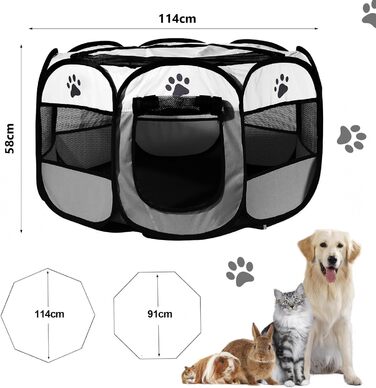Клітка-забіг для собак та котів, переносний вольєр для тварин, 114x114x58 см, сірий
