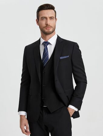 Жилет чоловічий HISDERN для весілля, елегантний, slim fit, класичний, однотонний, для наречених, смокінг, з кишенями, 3 ґудзики, S-4XL, чорний