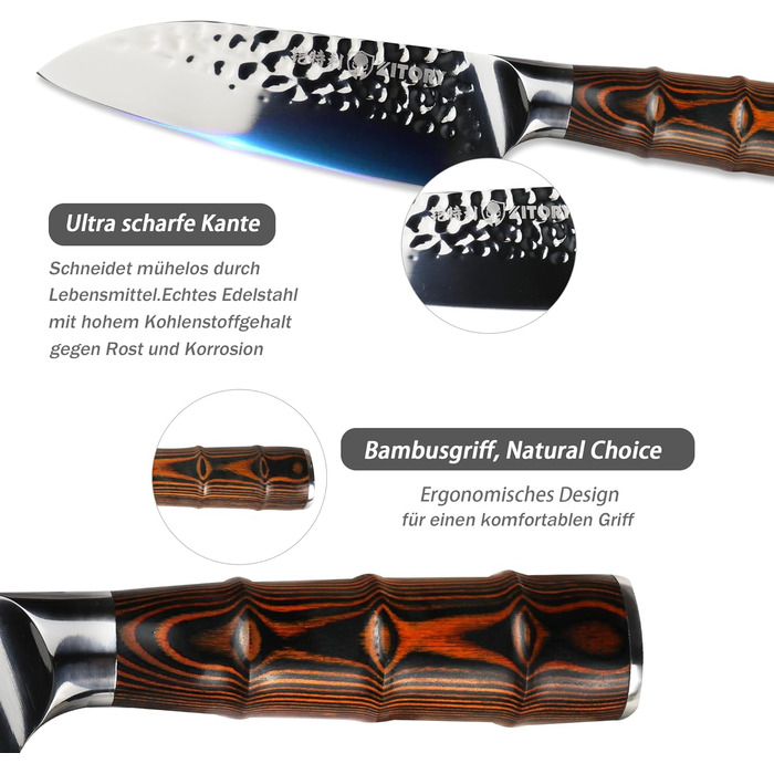 Професійний ніж Santoku Kitory 14 см для суші та кухні з молотильною гострою лезою з вуглецевої нержавіючої сталі та бамбуковою ручкою, у подарунковій коробці