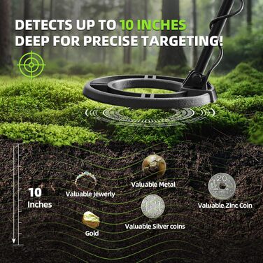 Металодетектор GreenRex Profi: водонепроникна котушка 25.4см, LCD дисплей, для дорослих та дітей, пошук золота, ідеальний для пляжу, під водою та в саду