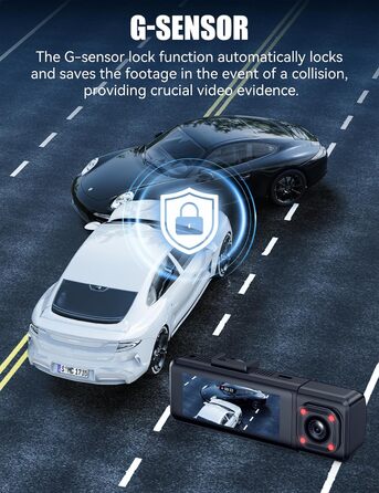 Відеореєстратор 4K Auto Передній та Задній з Хардвайр Кітом, WiFi, Паркувальний Моніторинг, 64GB SD Карта, 3-Канальна Автокамера з Нічним Баченням, 170° Широкий Кут, WDR, G-Сенсор, Циклічна Запис, Керування через APP
