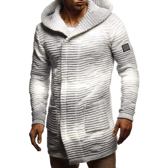 Чоловіча в'язана куртка Leif Nelson з капюшоном та блискавкою - чоловічий кардиган з м'якого трикотажу, XXL, бежево-сірий