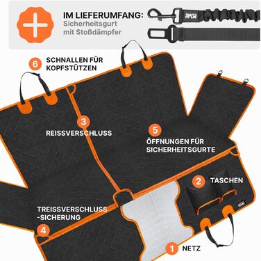 Захист для заднього сидіння авто для собак RAGI - водовідштовхувальний, 4в1, з ременями, антиковзаючий, для всіх авто