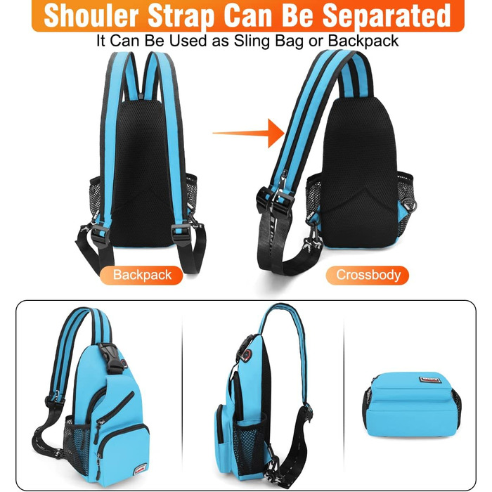 Сумка-слінг через плече для жінок та чоловіків з оксфордської тканини. Шкіряна сумка-кросбоді, спортивна сумка, повсякденний рюкзак для активного відпочинку, подорожей та шопінгу (Блакитна)