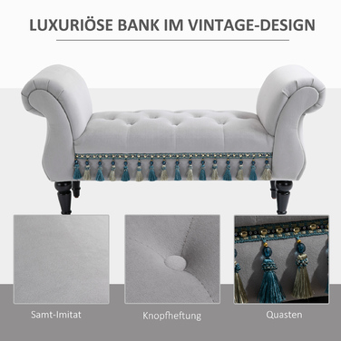 HOMCOM Bench, upholstered bench, ottoman, wooden bench made of polyester, rubber foam, grey, 117x40x58cm for living room & bedroom