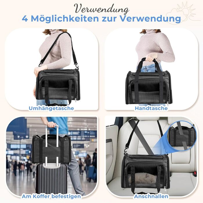 Транспортна сумка для кота/собаки, переноска для тварин, складана переноска, портативна, до 5 кг, для середніх собак та котів (M, L 43 x 28 x 28 см, темно-сірий)