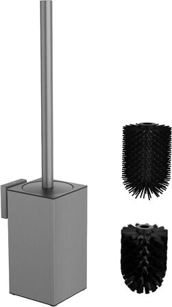 Набір для чищення унітазу з нержавіючої сталі 304, комплект з щіткою та тримачем для стіни, 2 насадки (сірий квадрат)