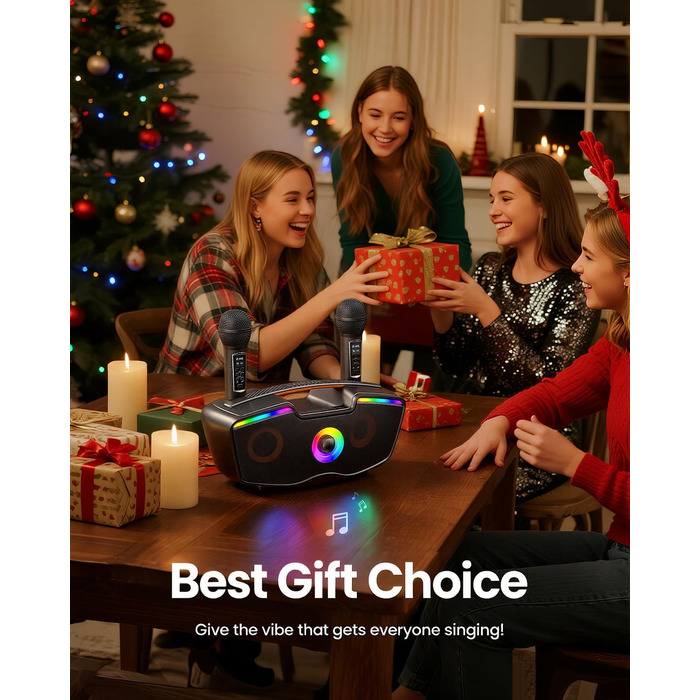 Bluetooth-караоке машина для дорослих та дітей, портативна 80W акустика з 2 бездротовими мікрофонами, регулятором ехо, підтримка USB/AUX/TF-картки, ідеальний подарунок для дому та вулиці