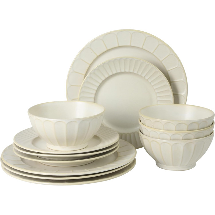 Сервіз столовий Gibson Elite Northrock Steingut 16-частинний для 4 осіб (12 предметів) - Білий з ручним розписом, основа з теракоти (Winchester Way)