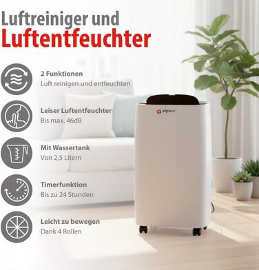 Електричний осушувач повітря Alpina для підвалу та кімнат до 20 м² – 220W з дисплеєм