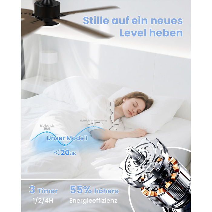 Стелянка вентилятор 106 см з підсвіткою та двосторонніми лопатями, тихий вентилятор з LED-лампою та пультом керування, для спальні та вітальні, DC мотор, штанга темне дерево