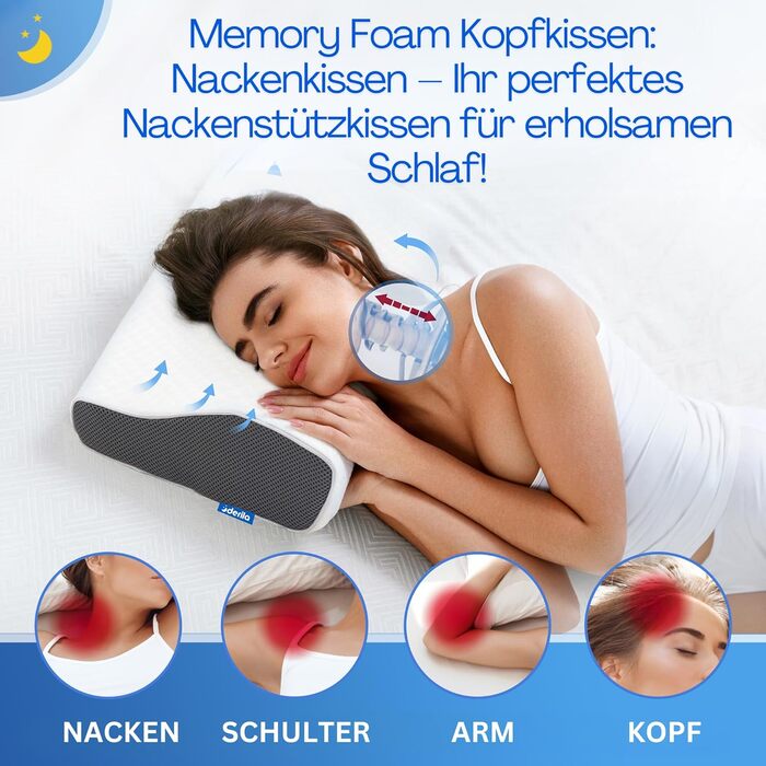 Ортопедична подушка Derila для шиї та голови, Memory Foam, оригінальна. Ергономічна подушка для сну на боці, спині та животі (Queen, 1 шт.)