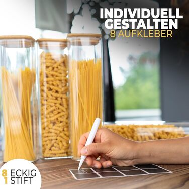 Скляні банки для зберігання з кришкою, кутові - набір 8 шт. - об'єм 5,2 л, посилена скляна тара, герметичні контейнери для продуктів, кухонні органайзери