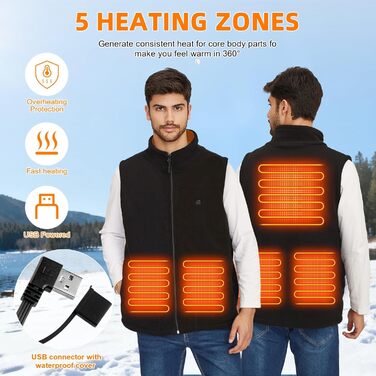 Обогревна жилетка TOUVE для чоловіків та жінок, електрожилетка з поларфлісу, 5 зон обігріву, 3 режими температури, чорний, 2025 (без Powerbank)
