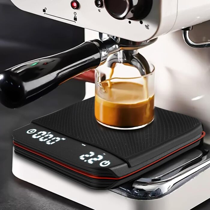 Еспресо вага з таймером, 3 режими, USB, цифрова міні вага для кави з LED-дисплеєм, таймер, 0.1г, висока точність, для фільтр-кави, приготування їжі, випічки, точна вага (чорний)