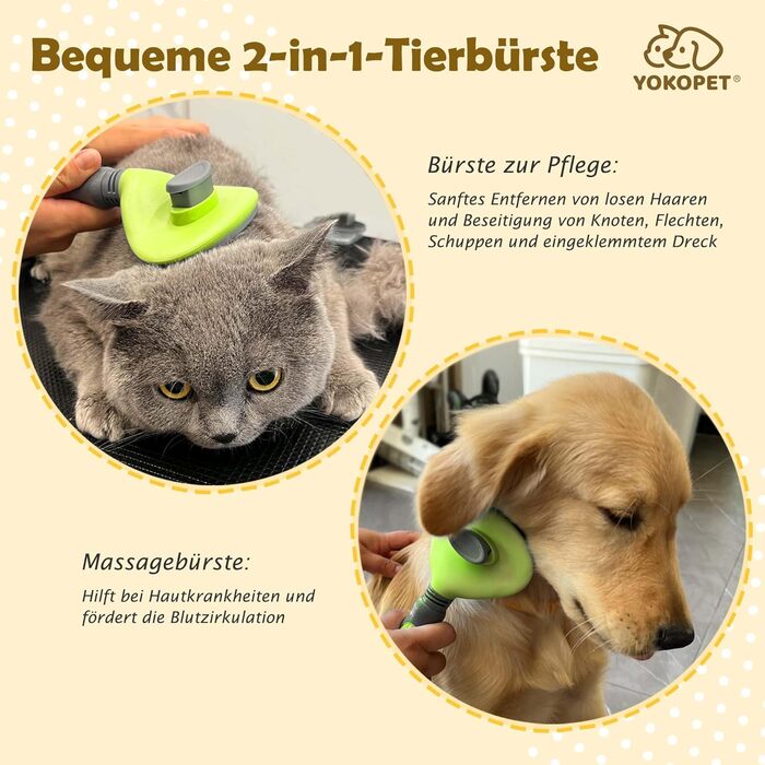 Щітка для собак та котів, видалення підшерстка, підходить для довгої та короткої шерсті, зелена, з кнопкою