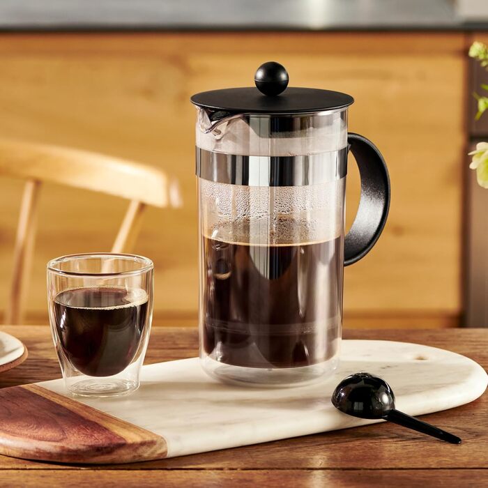 Bodum French Press 1000 мл - френч-прес для приготування кави, чорний, з подвійними стінками, для кемпінгу