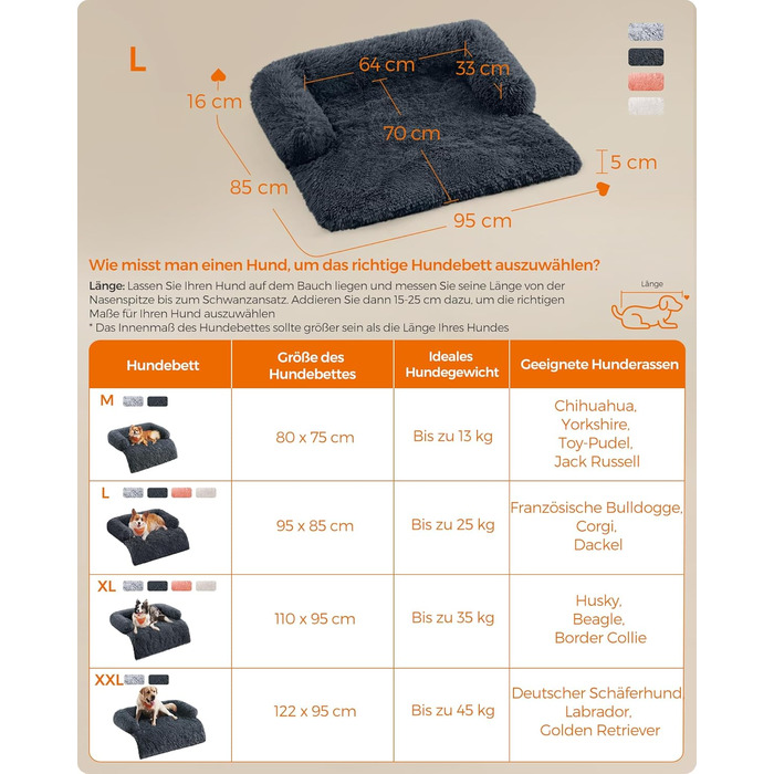 Ліжко для собак Feandrea FluffyHug, м'яка плюшева, 80x75x16 см, сірий Ombré, для собак малого та середнього розміру