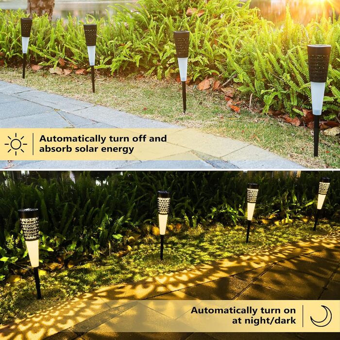 Outdoor Solar Path Lights - Set of 6 with Realistic Flame Effect