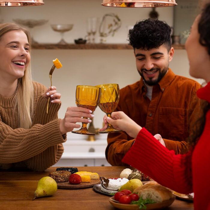 Набір вінтажних склянок для вина, 350 мл, 6 штук, кришталеве скло з тисненням, придатні для миття в посудомийній машині, рожевий, бурштиновий колір