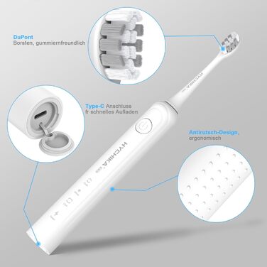 Електрична зубна щітка для дорослих з акумулятором 240 днів, 8 насадок, 3 режими, таймер 2 хв, IPX7 водонепроникна, біла