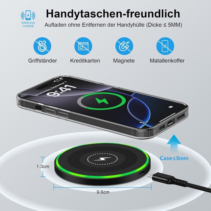Бездротова зарядка 15W для Samsung Galaxy S25 Ultra/S24/S23/S22/S21/S20/Z Flip 7, Google Pixel 10/9/8/7, iPhone 16/17. Складана підставка, чорний колір