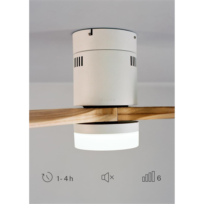 Вентилятор стельовий Windcalm Natural Wood з пультом, 132 см, 40W, 6 швидкостей, літній/зимовий режим, світлодіодне освітлення, дерев'яні лопаті