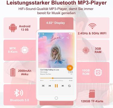 MP3 плеєр Spotify з WiFi та Bluetooth, Android MP4 плеєр для дітей, 4.02