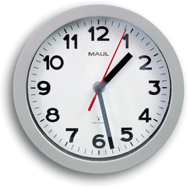 MAUL Wall Clock MAULstep Ø 40 cm | with automatic time setting | Modern clock for office and kitchen | Large wall clock with good readability in large rooms | (Radio clock, Ø 20 cm, Silver)
