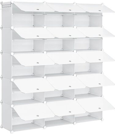 HOOBRO Shoe Rack with 8 compartments, shoe cabinet, for 32 pairs of shoes, 40 x 30 x 30 cm per compartment, narrow, with doors, plastic, for living room, bedroom, hallway, entrance, White EWT28SC01G1 (15 compartments, 120 x 30 x 150 cm), White)