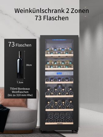 Kalamera 45 Bottle Dual Zone Wine Refrigerator - 120 Liter Capacity with LCD Display