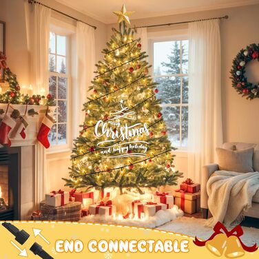 Льо́хкова гірлянда на Різдво, 200 LED, з таймером, 8 режимів, вологостійка, 40м, тепле біле світло для прикраси ялинки, саду, дому