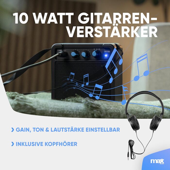 Електрогітара Max GigKit 4/4: Комплект з підсилювачем, аксесуарами та чохлом (Чорний, для дітей)