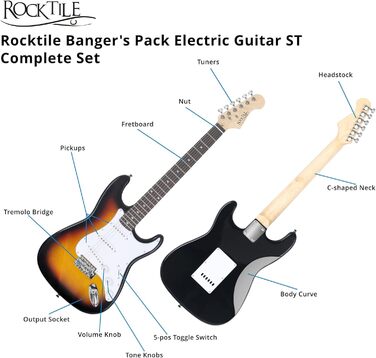 Електрогітара Rocktile Banger's Pack Sunburst (Комплект: підсилювач, тремоло, чохол, кабель, ремінь, медіатори, запасні струни, навчальний матеріал з CD/DVD)