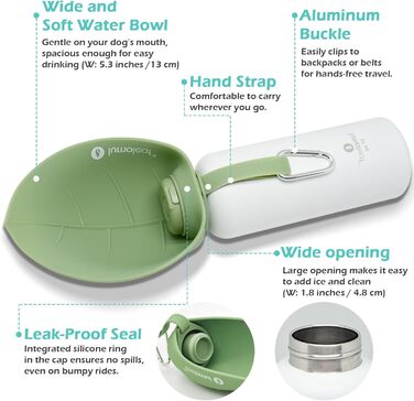 Термофляга для собак LumoLeaf з нержавіючої сталі, 800 мл, зелена - зберігає воду холодною/теплою, довговічна, портативна